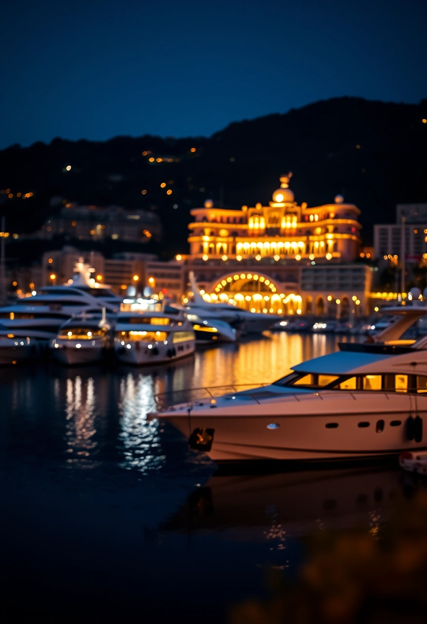 Monaco Port Hercules harbor illuminated at night